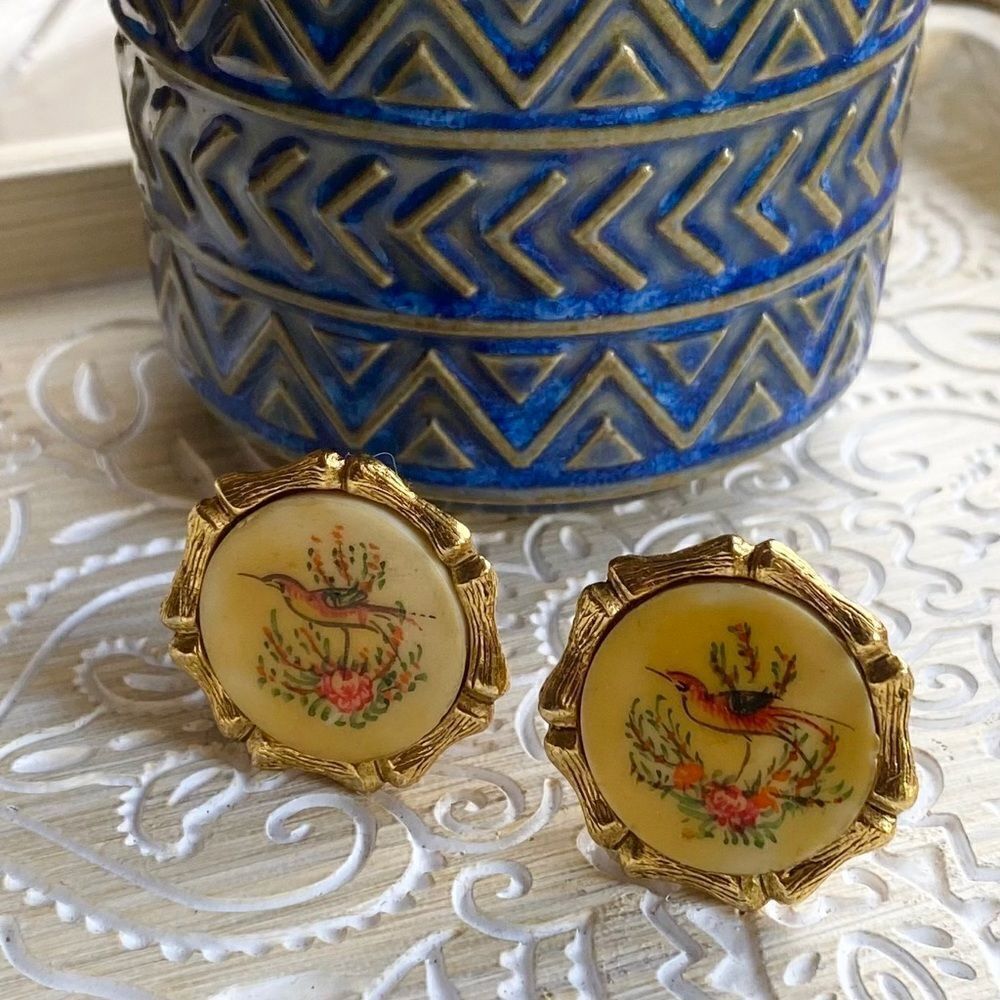 VINTAGE hand painted bird earrings